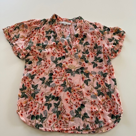 Loft- Size Small- Peach-Butterfly-Ruffle Sleeve-Short Sleeve-Women’s Small - Picture 1 of 9